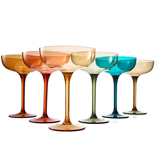 Plastic Acrylic Shatterproof Martini, Margarita, Champagne & Cocktail Unbreakable Glasses, Large Coupe Glasses 15oz, 6 Set, Tritan European Design Drinkware, BPA-free,Reusable, Pool, Indoor & Outdoor