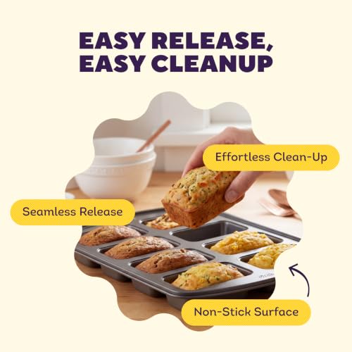 Wilton Gold Non-Stick Bakeware Mini Loaf - Baking Pan for Mini Banana Breads, Cakes & More - Made Without PFAS - Offers Even Heat Distribution & Hassle-Free Cleaning - 15 x 10 x 1.6 Inch, 8 Cavity