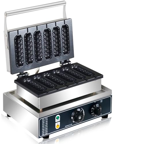 Commercial Corn Dog Waffle Maker,1600W Lolly Stick Waffle Maker,6 Slice Non-Stick,Stainless Steel Corn Hot Dog Waffle Iron with Temp and Time Control, for Restaurant Bakery Snack Bar Family.