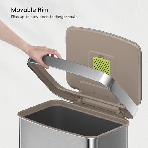 EKO Hudson Matte Stainless 50 Liter/13.2 Gallon Step Trash Can with Rear Trash Bag Storage Compartment