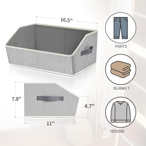 Homsorout Closet Organizers Bins 6 Packs - Large Closet Shelf Organizer with Handles, Fabric Trapezoid Storage Bins, Collapsible Storage Cubes for Clothes, Towels, Light Gray