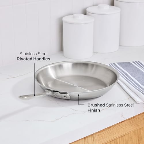 All-Clad D5 5-Ply Brushed Stainless Steel Fry Pan 12 Inch Induction Oven Broiler Safe 600F Pots and Pans, Cookware Silver