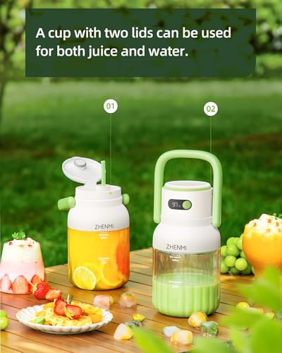 ZHENMI Portable Blender, Personal Blender for Smoothies & Shakes, Cordless, 33oz BPA-Free Vessel, 18000RPM Motor, Leakproof Lid with Sip Spout, USB-C Rechargeable, Easy-to-Clean Parts (Green)