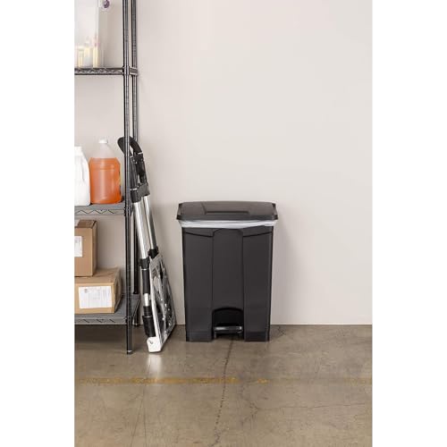 Safco Step On Plastic Trash Can with Foot Pedal, 23 Gallon Garbage Can for Kitchen, Indoor or Outdoor Use, Hands Free, Black