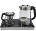 Middle Eastern Persian Iranian Russian Arab Turkish Style Electric Cordless Tea Maker Samovar Stainless Steel Glass Double Kettle Smart Keep Warm Tray Plate (Modern)