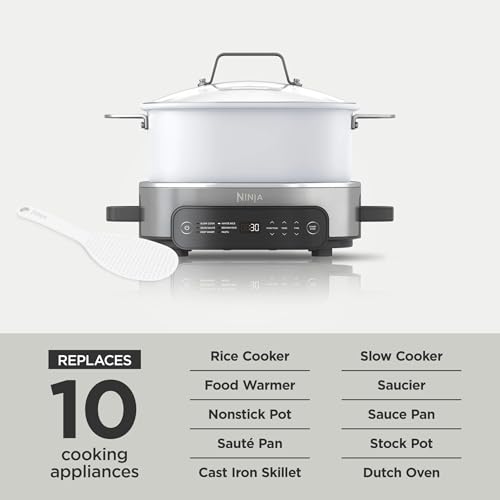 Ninja Foodi 6.5 qt Everyday PossibleCooker, 6-in-1 Functionality, Multi Cooker, Slow Cooker, Stainless Steel/White, MC1100 (Renewed)