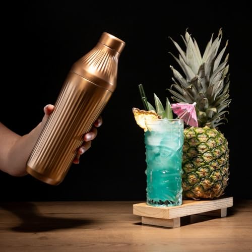 Elevated Craft Diamond Edition Hybrid Cocktail Shaker Set - Premium Vacuum Insulated Brushed Copper, 28 oz, Includes Built-in Strainer, Precise Measuring Top & XL Polishing Cloth - Martini Shaker