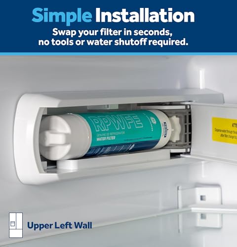 GE RPWFE Refrigerator Water Filter, Genuine Replacement Filter, Certified to Reduce Lead, Sulfur, and 50+ Other Impurities, Replace Every 6 Months for Best Results, Pack of 1