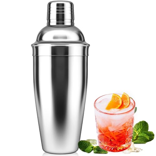 NewGF Cocktail Shaker,Drink Mixer with Built-in Strainer for Mixing Drinks Margaritas,Beginner Friendly Mixer Bar Utensil Tool (Sliver-01)