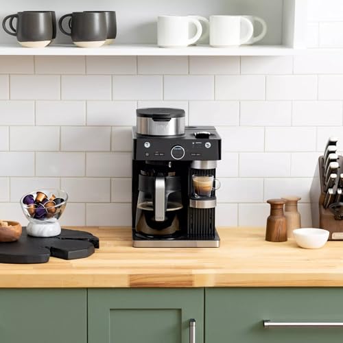 Ninja (Refurbished CFN601 Espresso & Coffee Barista System, Single-Serve Coffee & Compatible with Nespresso Capsule, 12-Cup Carafe, Built-in Frother, Cappuccino & Latte Maker (Renewed)