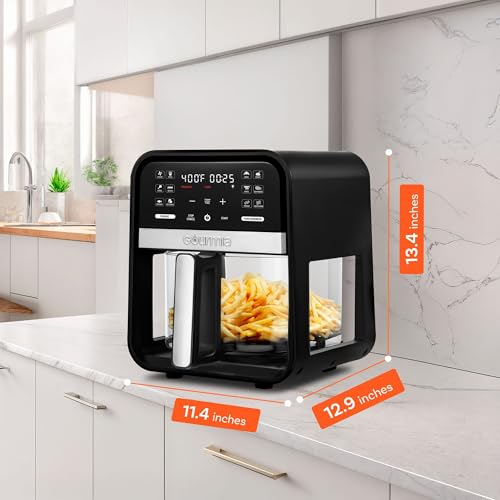 Gourmias 7-Quart Digital Air Fryer With Glass Basket, 12 One-Touch Presets, Oil-Free Crisp Technology, Touchscreen, Easy Clean, Large Family Capacity, Black