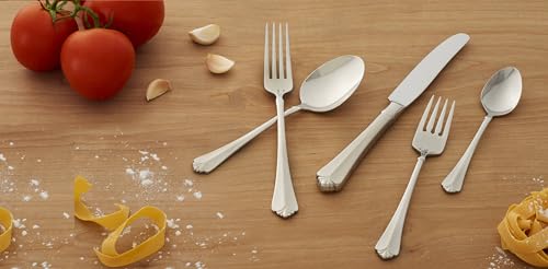 Oneida Silverware Set For 8, Juilliard 45-Piece Fine Flatware Set with Serving Utensils, Service For 8, 18/10 Stainless Steel, Mirror Finish, Dishwasher Safe,Knives Spoons & Forks Set(Silver 45 Piece)