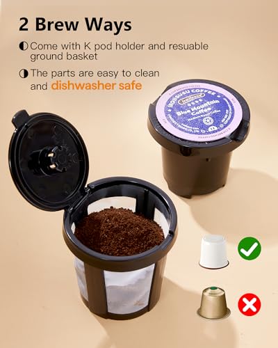 Tastyle Single Serve One Cup Coffee Maker, for K Cups and Grounds, Mini Coffee Maker with Portable Handle, 6 to 12 Oz Brew Size, for Travel, Camping, Office, RV and Dorm, 120V, Black and Gold