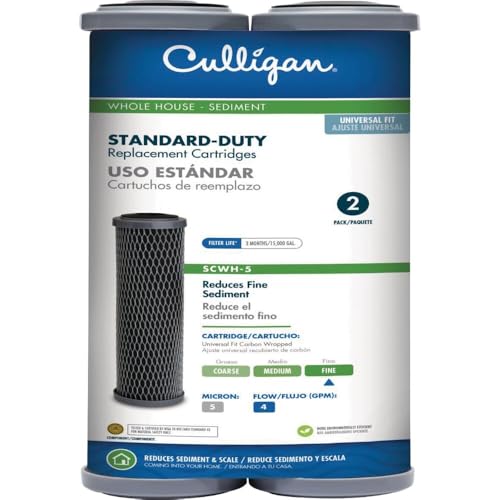 Culligan SCWH-5 Whole House Water Filter Cartridges - Standard-Duty Carbon Replacement Filter Reduces Sediment, Rust, Scale & Dirt for Clean Drinking Water or for Cooking, 15,000 Gallons, Pack of 2