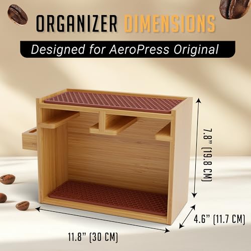 HEXNUB Organizer Stand for AeroPress Bamboo Coffee Caddy Original Brown