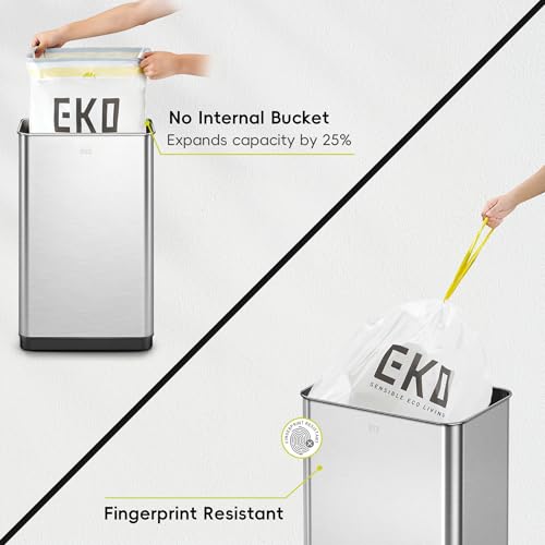 EKO Mirage-T 50 Liter / 13.2 Gallon Touchless Rectangular Motion Sensor Trash Can, Brushed Stainless Steel Finish