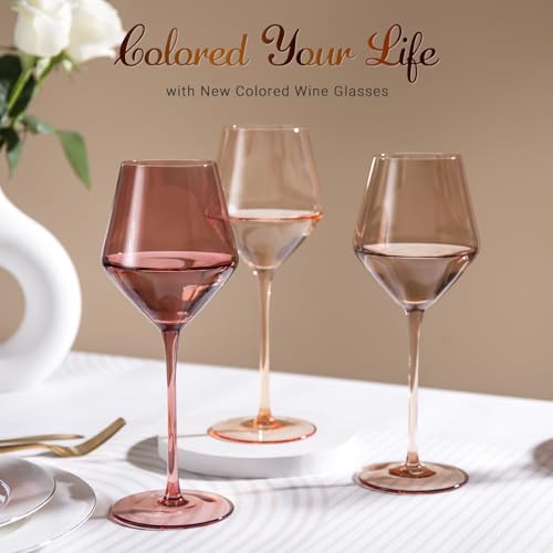 Colorsavant Colored Wine Glasses Set of 6-16OZ Colorful Wine Glass with Stem【HandBlown】 Muted Wine Glasses Colored Set,Wine Gifts for Mothers Day