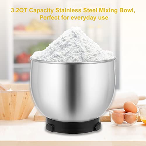 Kitchen in the box Stand Mixer,3.2Qt Small Electric Food Mixer,6 Speeds Portable Lightweight Kitchen Mixer for Daily Use with Egg Whisk,Dough Hook,Flat Beater