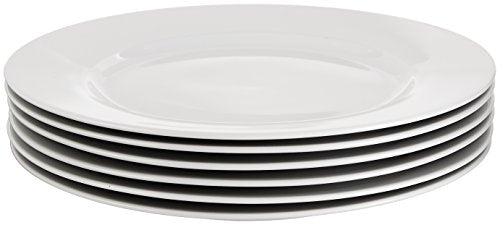 Amazon Basics 6-Piece White Dinner Plate Set, Microwave and Dishwasher Safe for Everyday Use, 10.5 inches