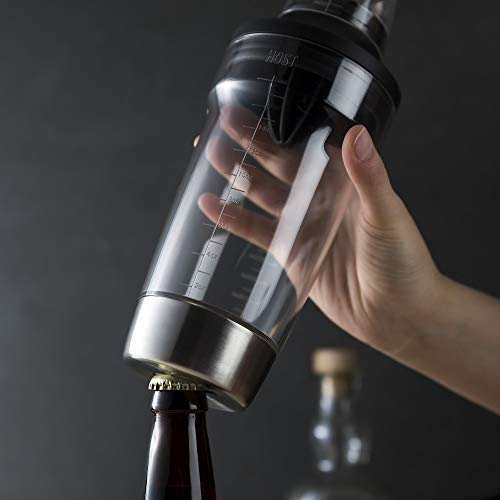 Host All in One Cocktail Shaker Set with Measurements, Reamer, Bottle Opener, Strainer and Jigger for Cold Brew Cocktails, Home Bar, Bartending, Camping, Picnic, Outdoor Party, On the Go, 18 oz