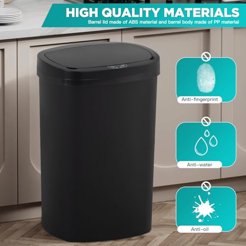 PayLessHere | 13 Gallon Plastic Trash Can | Black | Automatic Touchless Lid with Motion Sensor | Kitchen Garbage Can with Waterproof Design | for Home, Office, Bathroom | Pack of 1