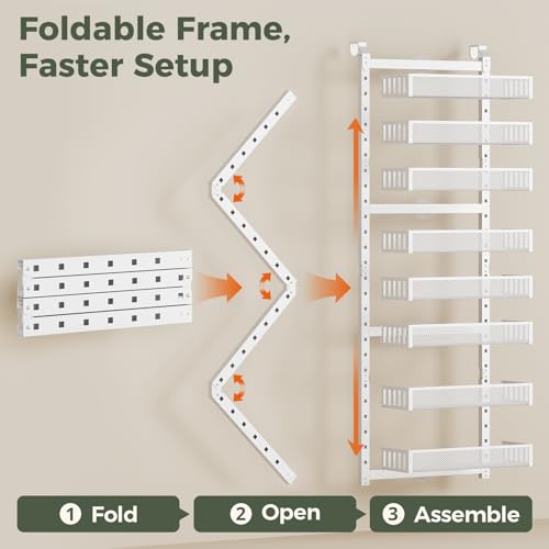POKIPO 8-Tier Over the Door Pantry Organizer, 2 IN 1 Wall Mount or Hanging Spice Rack with Adjustable Raised Basket, Heavy Duty Back of Door Storage for Kitchen Bathroom Laundry Room