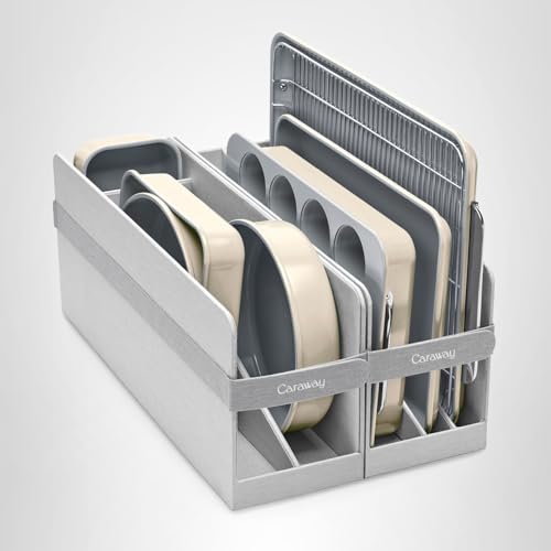 Caraway Nonstick Ceramic Bakeware Set (11 Pieces) - Baking Sheets, Assorted Baking Pans, Cooling Rack, & Storage - Aluminized Steel Body - Non Toxic, PTFE & PFOA Free - Cream