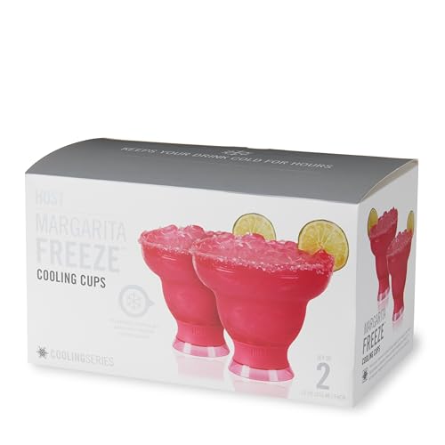 HOST FREEZE Margarita Cocktail Glasses, Frozen Cup Double Wall Plastic Margarita Glasses Drinking Set Modern Drinking Glasses 12oz Punch Pink Set of 2