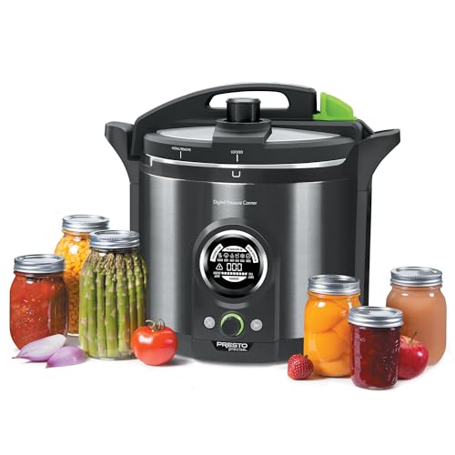 Presto 02144 12-Quart Digital Pressure Canner - Digital Display, Waterbath Capable, 10-Built-In Safety Features, Recipe Book, Black Stainless Steel