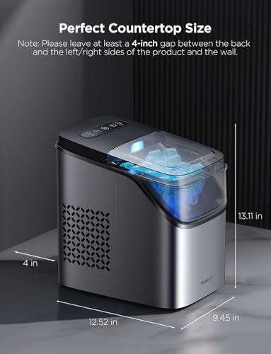 GoveeLife Smart Ice Maker Countertop, Portable Ice Machine with Voice Control, 9 Ice Cubes in 6 Minutes 3 Sizes, 26lbs/24Hrs, Self Cleaning RGB Lights, Quiet Ice Maker with Scoop for Kitchen Silver