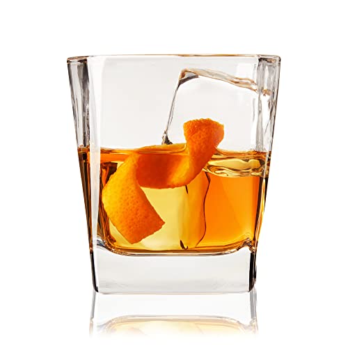 TRUE Square Rocks Glass, Old Fashioned Whiskey Glasses, Superb Drinking Cups for Cocktail Party, Home Bar, Bartender Accessories, Set of 4, 10 oz