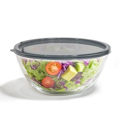 5 Quart Deep Big Glass Bowl with Lid,10 Inch Large Glass Mixing Bowl for Sourdough Bread Kitchen Salad Bread