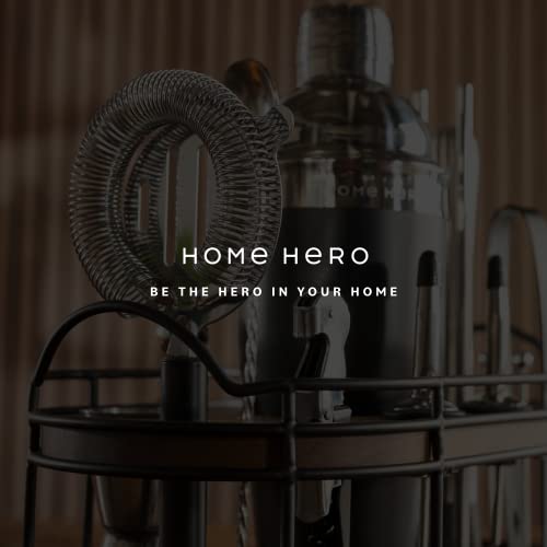 Home Hero Bartender Kit - 22-Piece Cocktail Shaker & Bar Tool Set - Wooden Stand Display & Bar Cart Accessories - Recipe Book & Housewarming Gifts - 22-Pc, Silver