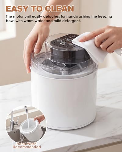 Ice Cream Maker Machine – 2.1 Quart Ice Cream Machine for Gelato, Sorbet & Frozen Yogurt, Pre-Freeze Bowl, LCD Screen and Timer, Perfect for 6-10 Servings, Easy to Use & Clean