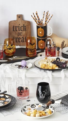 Oneida Barware, Vintro Halloween Can Cooler Glasses, Set of 4, Dishwasher Safe, Made of Glass, Spooky Drinking Glasses Set, Halloween Decor Indoor, Skeletons and Bats Design (4 Piece, 16 Oz Capacity)