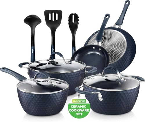 NutriChef 11 Piece Pots and Pans Set, Non Stick Cookware Set with Ceramic Coating, Cool-Touch Handles, Induction