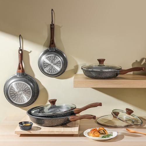 SENSARTE Nonstick Frying Pan Skillet, Swiss Granite Coating Omelette Pan, Healthy Stone Cookware Chef's Pan, PFOA Free (8/9.5/10/11/12.5 Inch) (8 Inch)