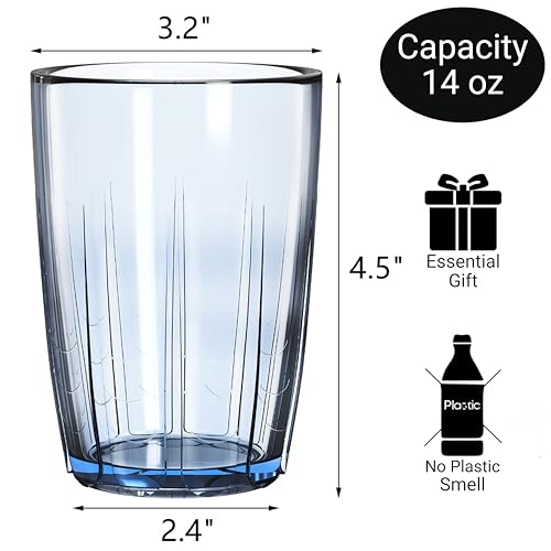 ZEAYEA Set of 6 Acrylic Drinking Cups, 14 oz Unbreakable Water Tumbler, Reusable Plastic Drinking Glasses, Stackable Beverage Tumbler for Juice, Lemonade, Ice Coffee, BPA-free, Dishwasher Safe