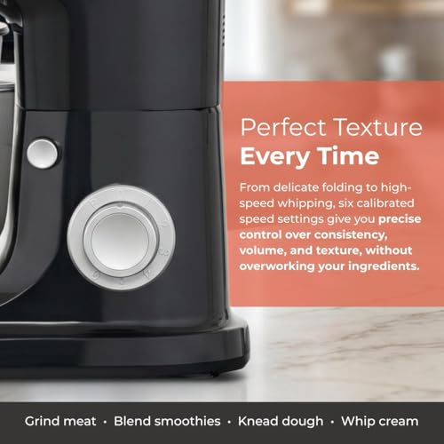 Flamebrook ProMix 1000 Stand Mixer, 700W Tilt-Head Kitchen Mixer with 6.3-Qt Stainless Steel Bowl, 6-Speed Control, Dough Hook, Flat Beater & Whisk, Planetary Mixing Action, Black