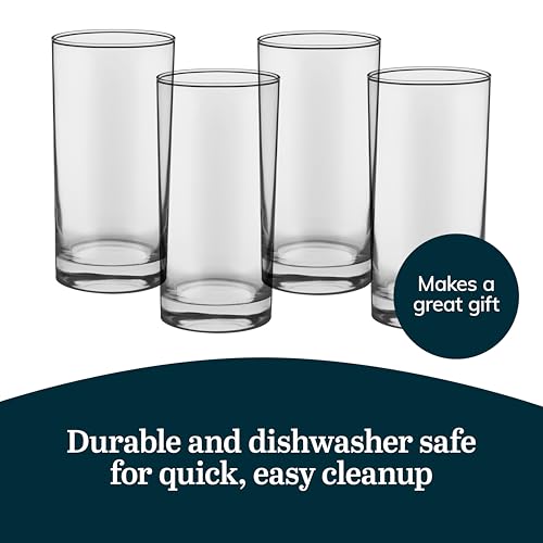 Libbey Heavy Base Drinking Glasses Set of 8, 15.5 Oz Elegant, Weighted Clear Water Glasses, Dishwasher Safe Glass Cups Set for Parties, Birthdays