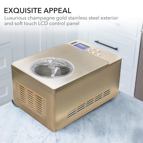 Whynter Ice Cream Maker Machine & Yogurt Automatic 2 Qt. with Built-in Compressor, LCD Digital Display & Timer, No Pre-Freezing, ICM-220CGY, Champagne Gold