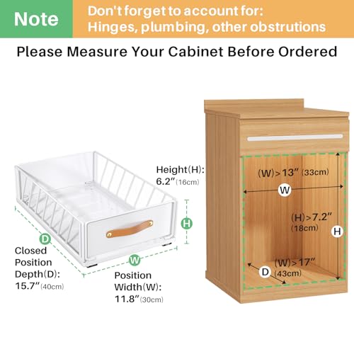 Pull out Cabinet Organizer,Heavy Duty Slide out Pantry Shelves Drawer Storage with Adhesive Nano Film,Sliding Mesh Cabinet Basket with Handle for Kitchen, Bathroom, Home, 11.8W" X 15.7"D X 6.2"H,White