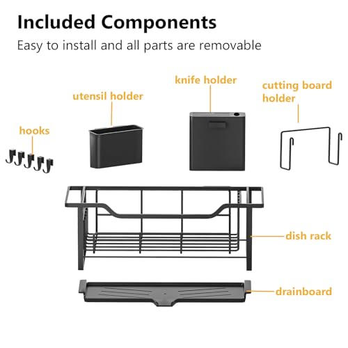 AIDERLY Narrow Dish Drying Rack Dish Drainer, Black