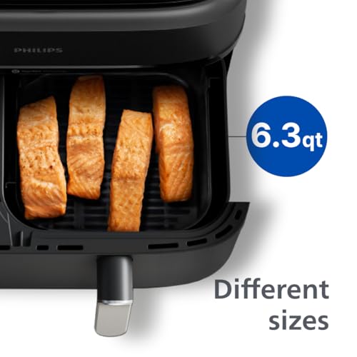 Philips Dual Basket Air Fryer 3000 Series — 8-in-1 functions, 9.5 Quarts Airfryer, 2 Drawers, Auto-sync Cooking Time, 90% Less Fat, Rapid Air Technology, HomeID App, Dishwasher Safe, Black (NA351/00)