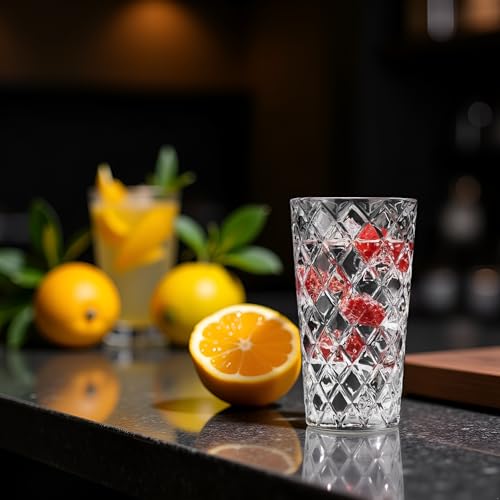 Glaver's Drinking Glasses - Set of 10-14oz. Highball Glass Cups - Dishwasher Safe Cocktail - Diamond Cut Shape - Tall Beer Glasses, Water Glasses, Bar Glass, Wine, Juice, Iced Tea