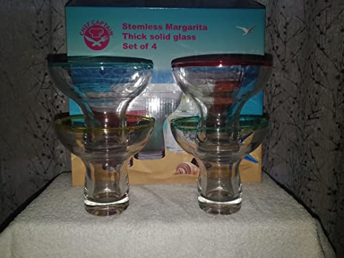 Chefcaptain Stemless Margarita Glasses/Tumblers, Set Of 4, 16 Oz, Color Rim, Lead-Free Thick Clear Glass