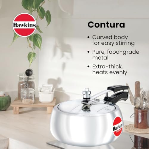 Hawkins 3.5 Litre Contura Pressure Cooker, Handi Inner Lid Cooker, Silver (HC35)