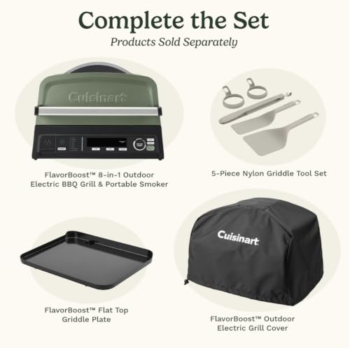 Cuisinart FlavorBoost™ 8-in-1 Outdoor Electric BBQ Grill & Portable Smoker, Air Fryer Grill Combo with Smart Probe, Smoke Drawer, 154 sq. in., Patio & Balcony Grill for Apartments, CEG-1302