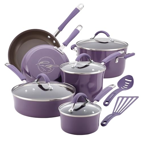Rachael Ray Cucina Nonstick Cookware, Lavender Purple Pots and Pans Set, 12-Piece