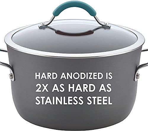 Rachael Ray 87643 Cucina Hard Anodized Nonstick Frying Pan Set / Fry Pan Set / Hard Anodized Skillet Set - 9.25 Inch and 11.5 Inch, Gray with Blue Handles